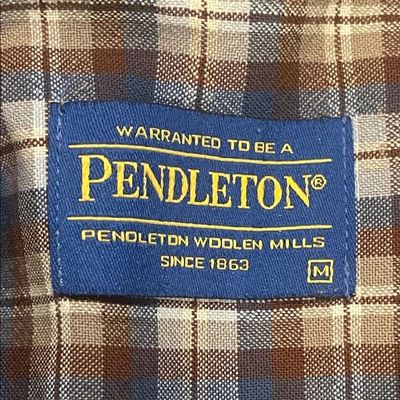 1801100 Men's Blue and Brown Plaid Shirt EUC - Picture 2 of 7